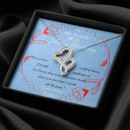 To My Lovely Wife-Happy Birthday-! Double Hearts Necklace