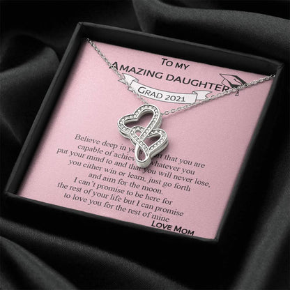 To My Amazing Daughter Necklace From Mom Motivational Message Card With Gift Box Keepsake Graduation Gifts For Daughte Double Hearts Necklace
