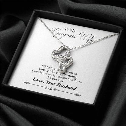 To My Gorgeous Wife You Are Wonderful To Me - Best Meaningful Gift For Wife Necklace Gift Idea Double Hearts Necklace