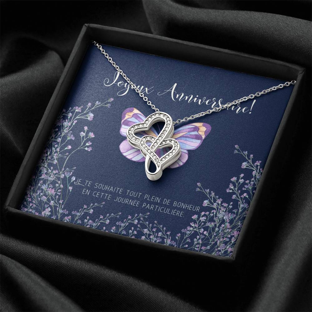 Joyeux Anniversaire Necklace  Personalized Birthday Gift  Birthday Necklace For French Mother  Birthday Necklace For F Double Hearts Necklace