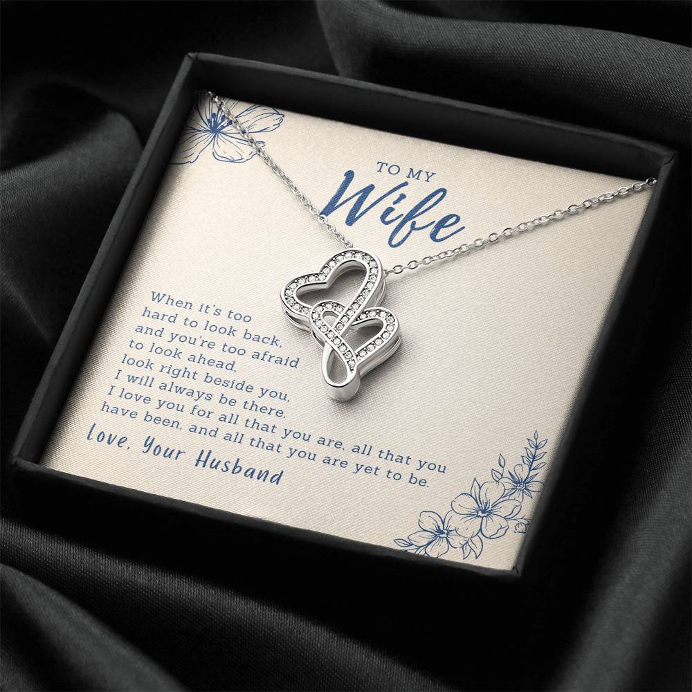 To My Wife - Beside You - Double Hearts Necklace