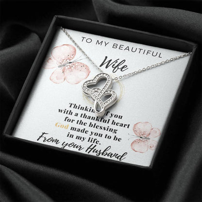 Gift For Wife From Husband - To My Beautiful Wife - Love From Your Husband - Gift For Wife Necklace For Wife Gift For  Double Hearts Necklace