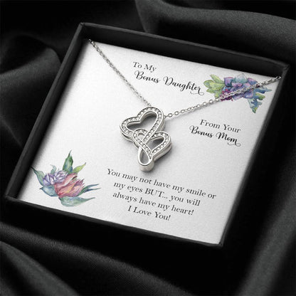 Bonus Daughter From Bonus Mom No Dna But You Have My Heart  9 Double Hearts Necklace