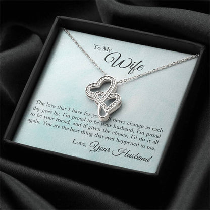 To My Wife - I'm Proud To Be Your Husband -  Double Hearts Necklace
