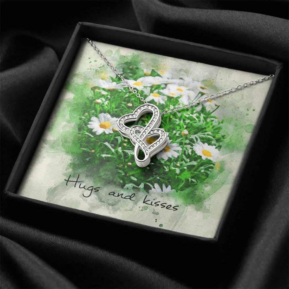 Double Heart Necklace– Daisy Message Card Double Hearts Necklace