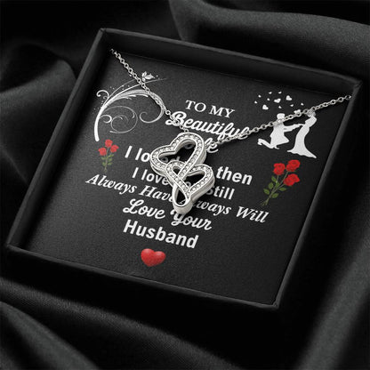 Heart Necklace - Husband To Wife Gift - Wife Necklace Gift - Anniversary Gift For Wife - Wife Necklace - Sentimental G Double Hearts Necklace