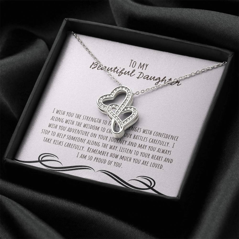 To My Beautiful Daughter I Wish You The Strength - Pink Double Hearts Necklace
