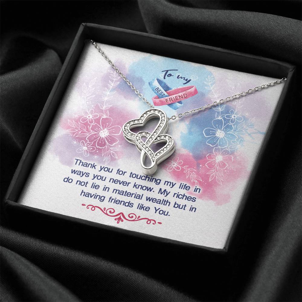 To My Best Friend 14K White Gold  Double Hearts Necklace