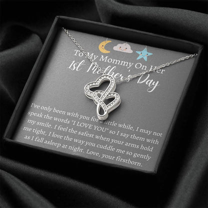 To My Mommy On Her 1St Mother's Day - Double Heart Necklace Double Hearts Necklace