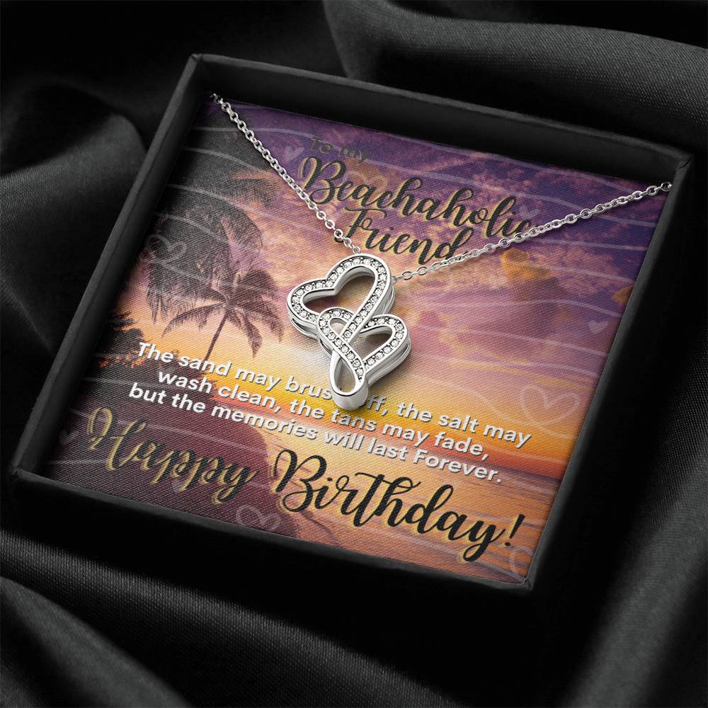 Beachaholic Birthday Gift Best Friend Beach Lover Double Hearts Necklace