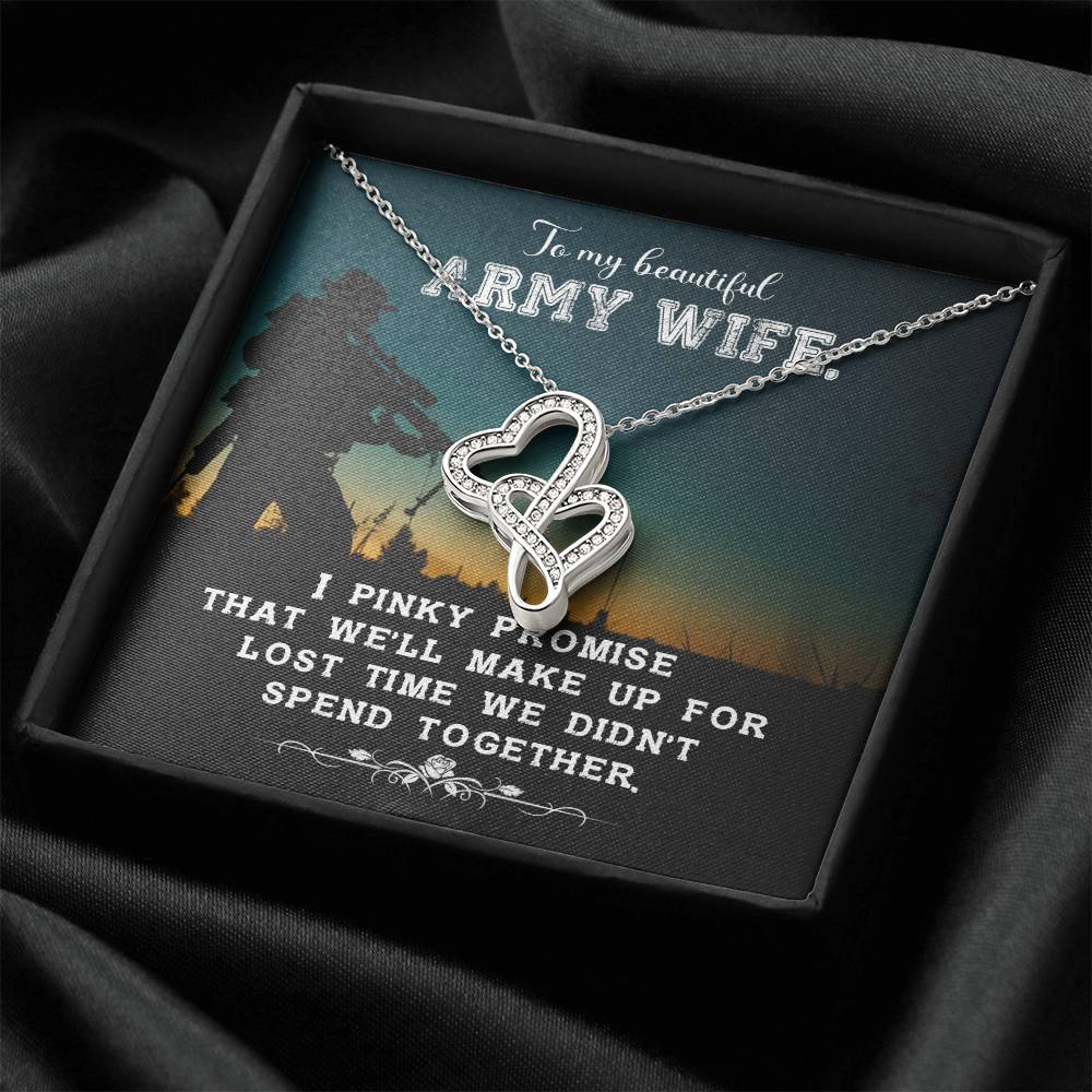 To My Beautiful Army Wife - I Love You -  Double Hearts Necklace
