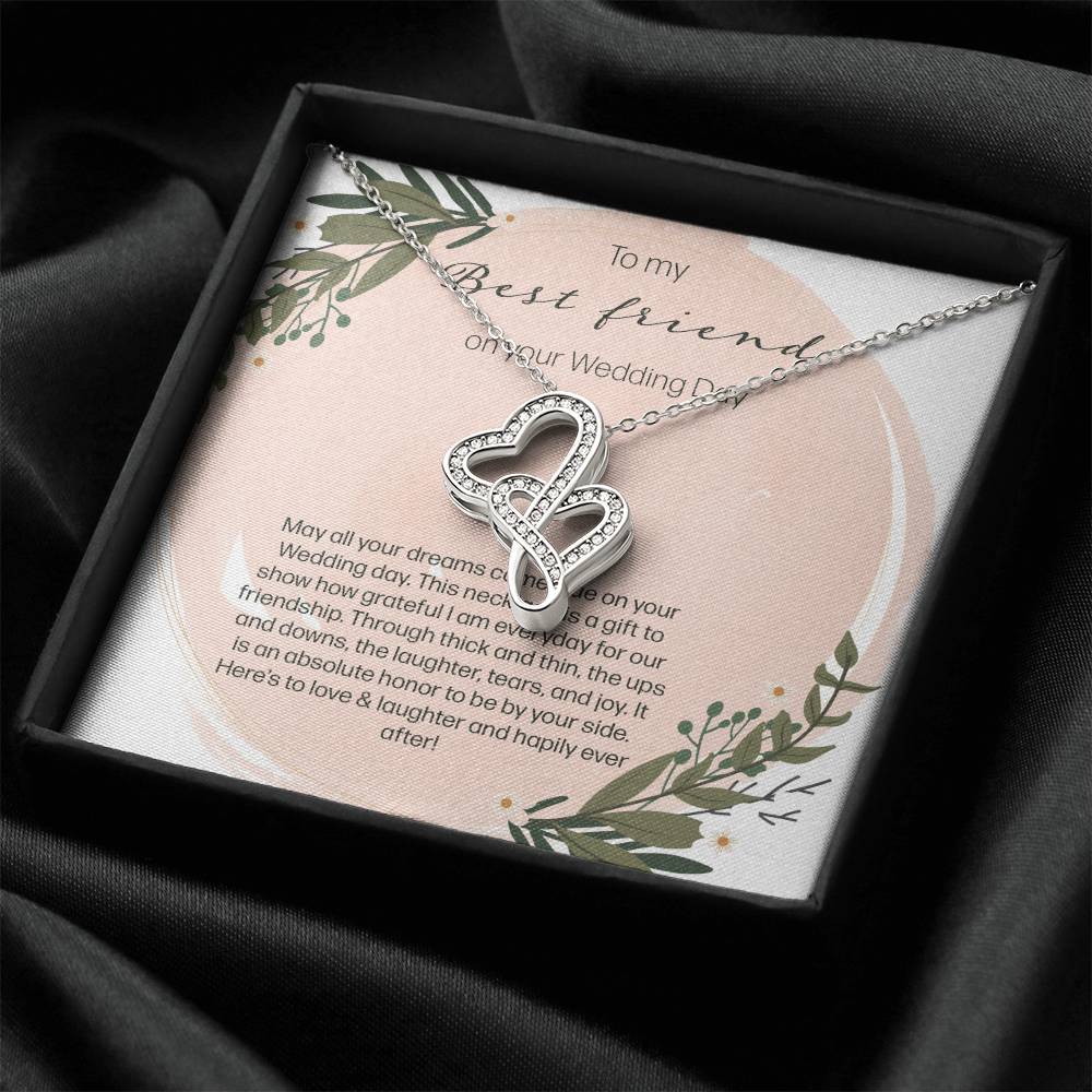 To My Bestfriend On Her Wedding Day - Leaf Double Hearts Necklace