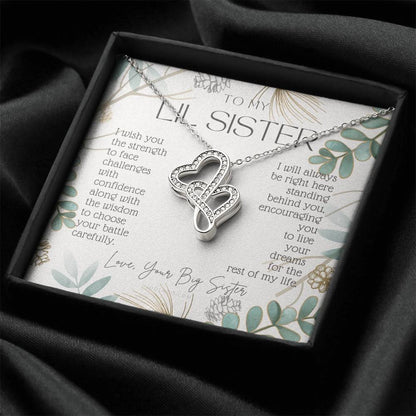 To My Little Sister Live Your Dreams Gift For Little Sister From Big Sister Sister Birthday Graduation Christmas Prese Double Hearts Necklace