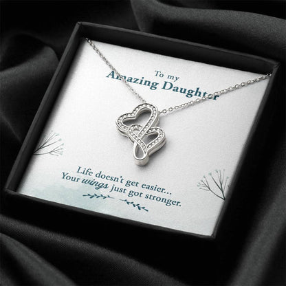 To My Amazing Daughter Double Hearts Necklace