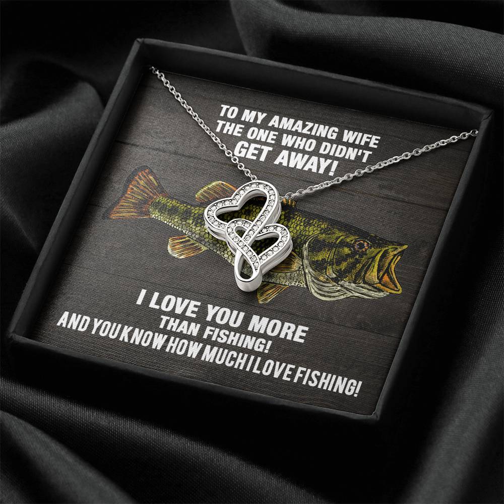 I Love You More Than Fishing Double Hearts Necklace