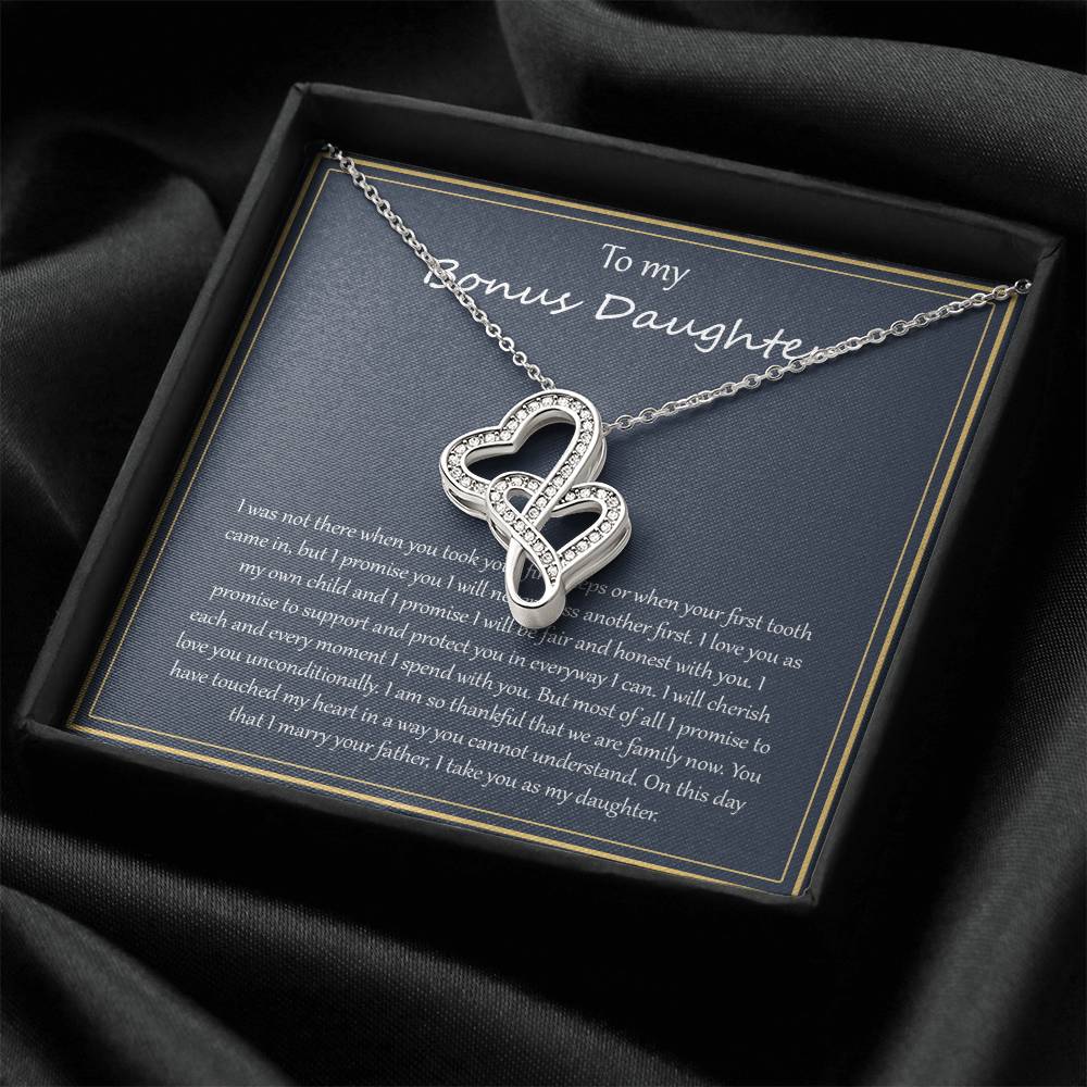 To My Bonus Daughter Double Hearts Necklace