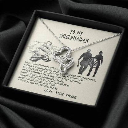 To My Viking Wife Necklace For Your Beloved Shieldmaiden - From Viking - Love Your Viking - To My Shieldmaiden Protect Double Hearts Necklace