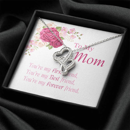 Gorgeous Your Heart Her Heart Mother's Day Necklace 14K White Gold Heart Double Hearts Necklace