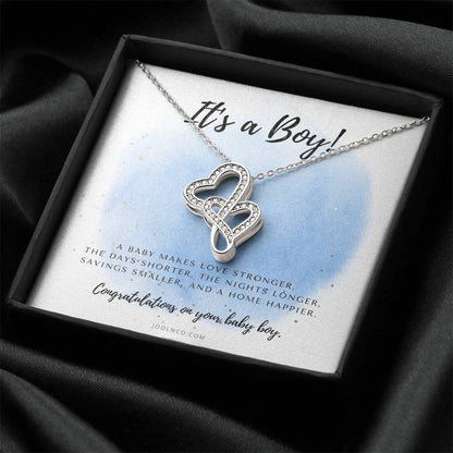 It's A Boy Necklace Gift For Mom  Baby Boy Congratulations  Baby Boy Shower Gift For Mom  New Mom Necklace  New Mom Gi 1 Double Hearts Necklace