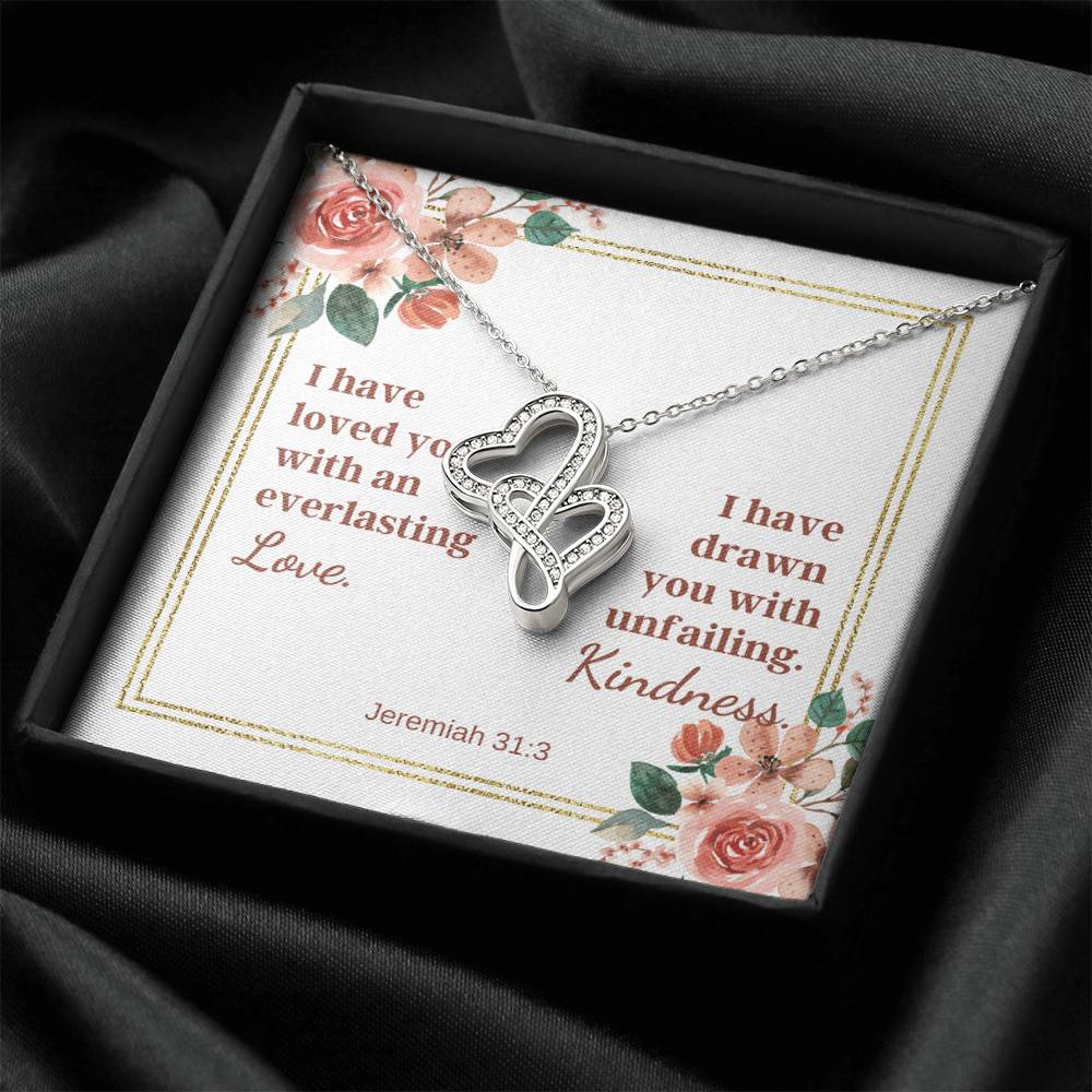 S With A Bible Verse Card - Jeremiah 313 Double Hearts Necklace