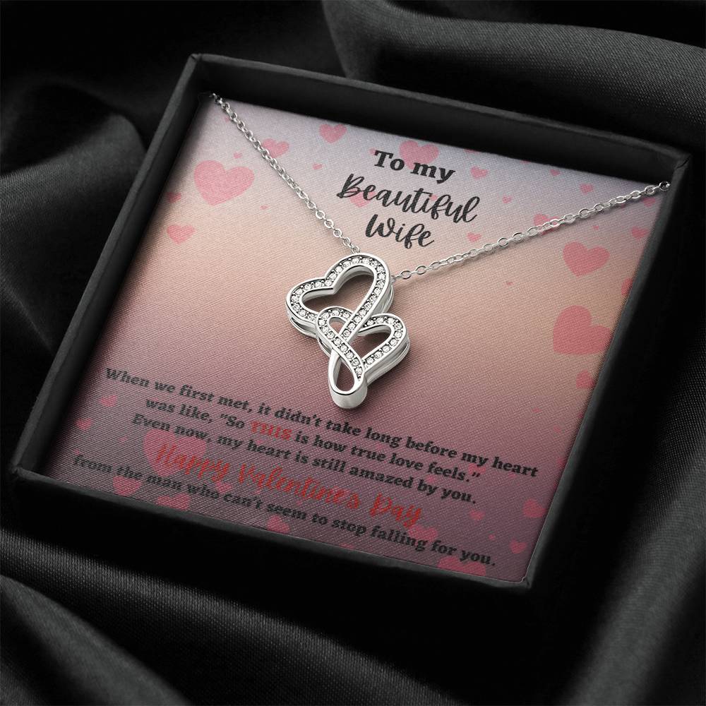 To My Beautiful Wife Valentine's Day Double Heart Necklace Double Hearts Necklace