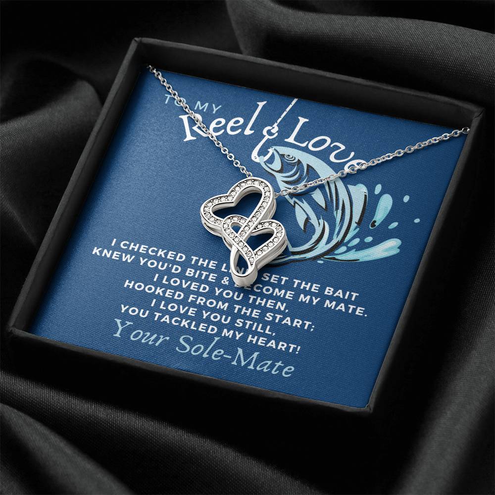 To My Reel Love Necklace - Your Solemate - Fishing Fisherman Necklace - Happy Mothers Day Necklace With Funny Gift Box Double Hearts Necklace