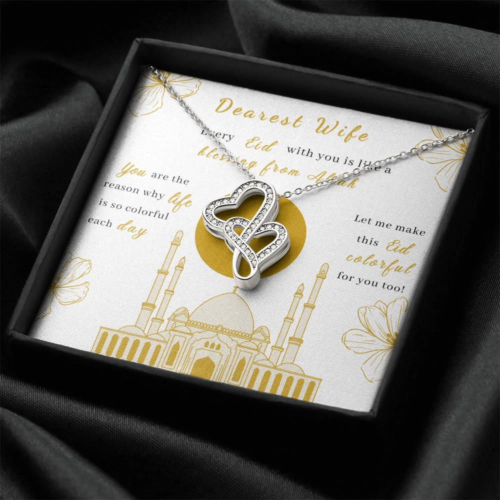 Beautiful Eid Gift For Wife - Dearest Wife - Islamic Jewelry Ramadan Eid Gift Celestial Jewelry Necklace - Engagement  Double Hearts Necklace