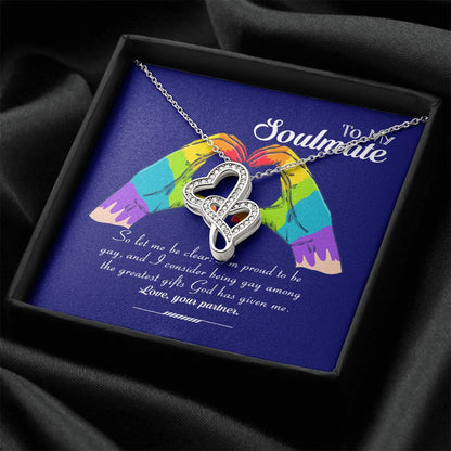 Pride Month Collection  Lgbt Gay Lesbian Rainbow Pride Month Gift Double Hearts Necklace