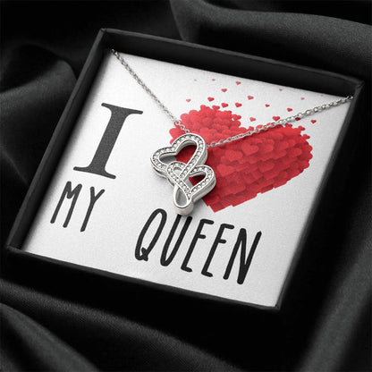 I Love My Queen Wife Double Hearts Cz Necklace Valentines Day Or Birthday Heartfelt Keepsake Gift Double Hearts Necklace