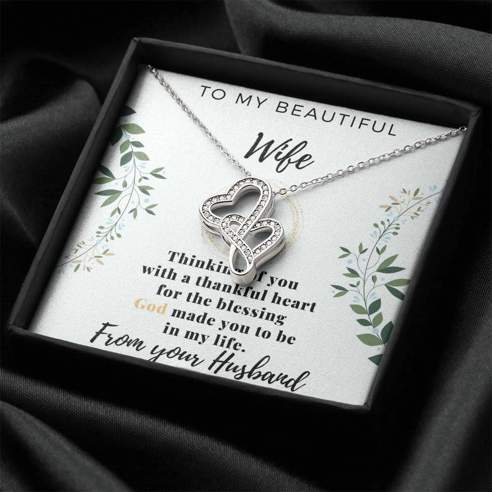 To My Beautiful Wife - Love From Your Husband - Gift For Wife From Husband -  Anniversary Necklace For Wife Wife Birth Double Hearts Necklace