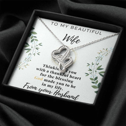 To My Beautiful Wife - Love From Your Husband - Gift For Wife From Husband -  Anniversary Necklace For Wife Wife Birth Double Hearts Necklace