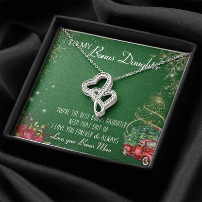 To My Bonus Daughter Forever Love Necklace Christmas Gift - Bonus Daughter Double Heart Necklace - Step Daughter Gift  Double Hearts Necklace