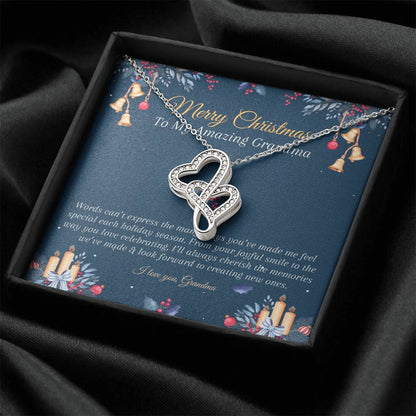 Merry Christmas Gift Grandma Double Hearts Necklace