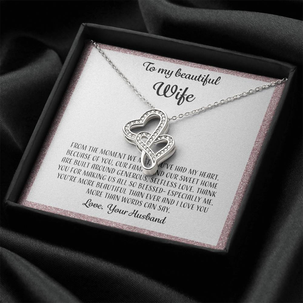 To My Beautiful Wife From The Moment We Met - Pink Double Hearts Necklace