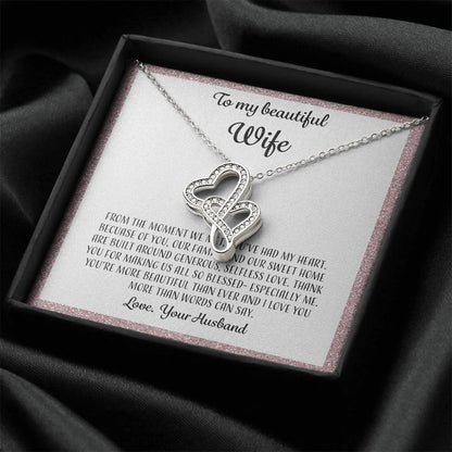 To My Beautiful Wife From The Moment We Met - Pink Double Hearts Necklace