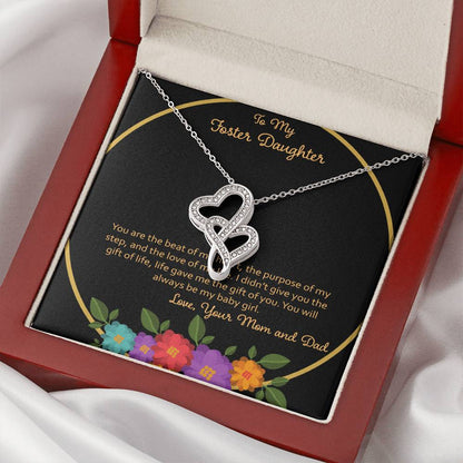To My Foster Daughter You Are The Beat Of My Heart - Love Mom & Dad Double Hearts Necklace