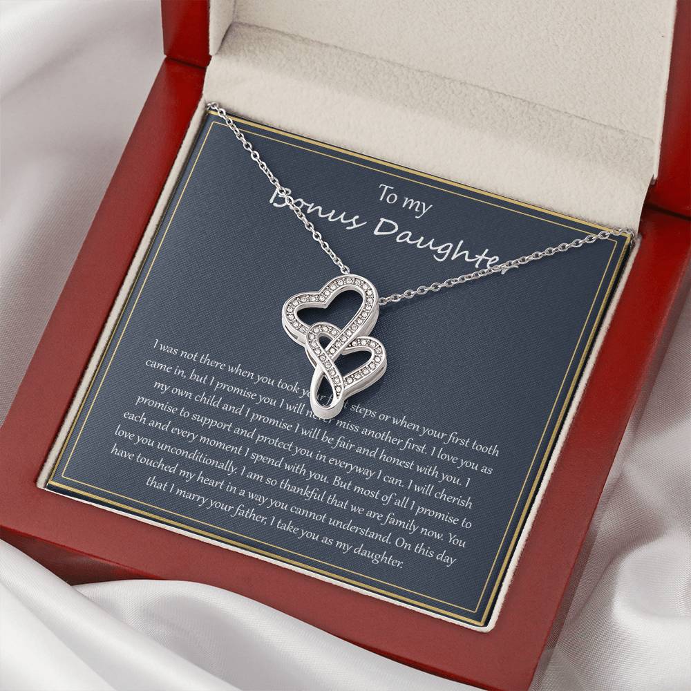 To My Bonus Daughter Double Hearts Necklace