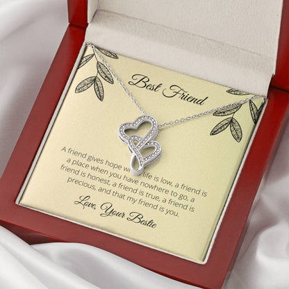 A Friend Gives Hope When Life Is Low  Double Hearts Necklace