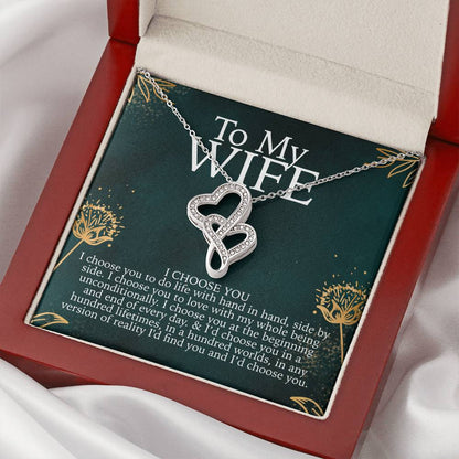 To My Wife Necklace Engagement Gift For Wife Double Hearts Necklace
