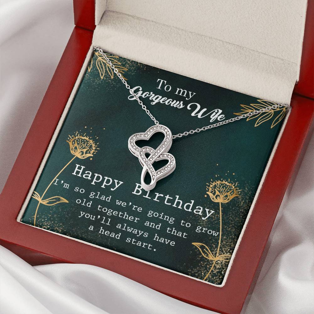 To My Gorgeous Wife - Happy Birthday Gift -  Double Hearts Necklace