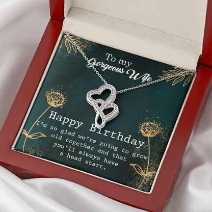 To My Gorgeous Wife - Happy Birthday Gift -  Double Hearts Necklace