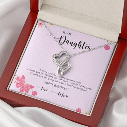 Daughter Gift - To My Daughter Necklace From Mom - To My Daughter Necklace - Gift For Daughter From Mom - Daughter's B Double Hearts Necklace