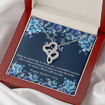 Limited Edition Mother's Double Heart 14K White Gold Pendant With Chain Double Hearts Necklace