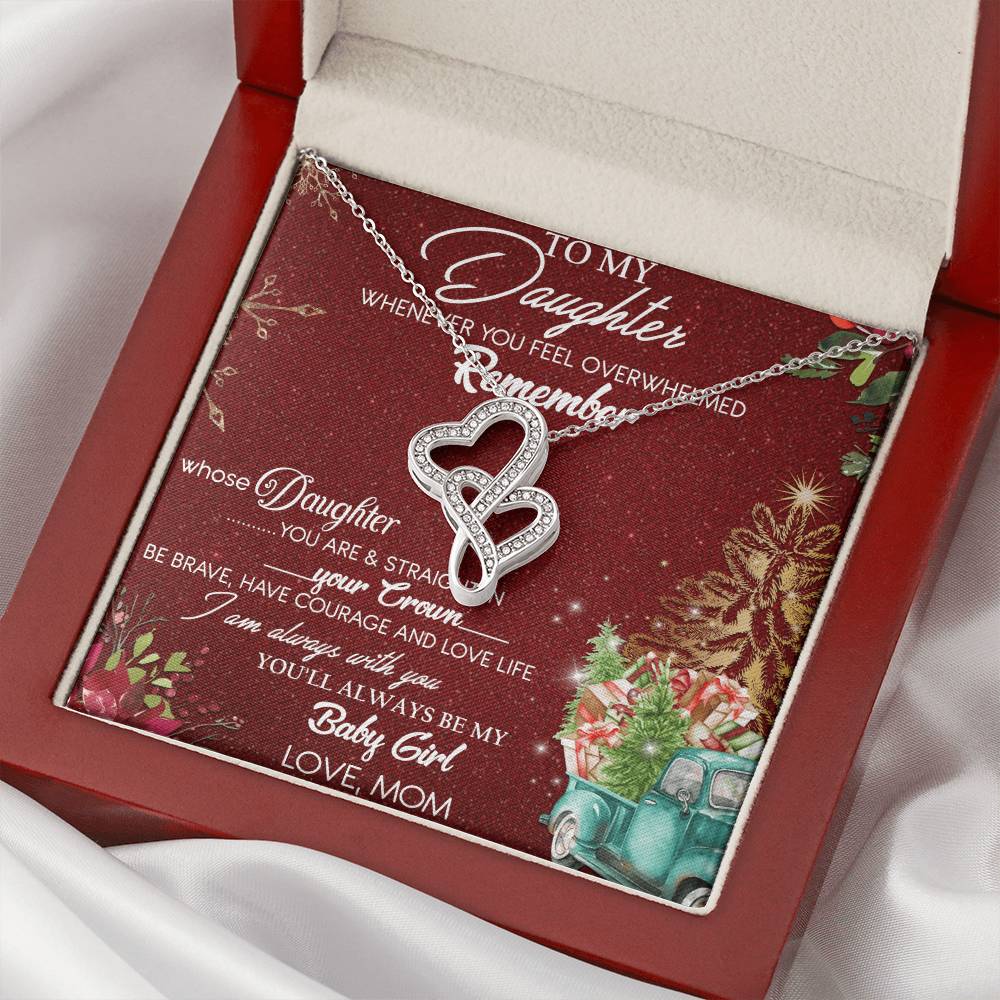 To Daughter From Mom 2 Double Heart Necklace Gift - Mom And Daughter No Matter Where You Go Gift From Mom - Daughter W Double Hearts Necklace