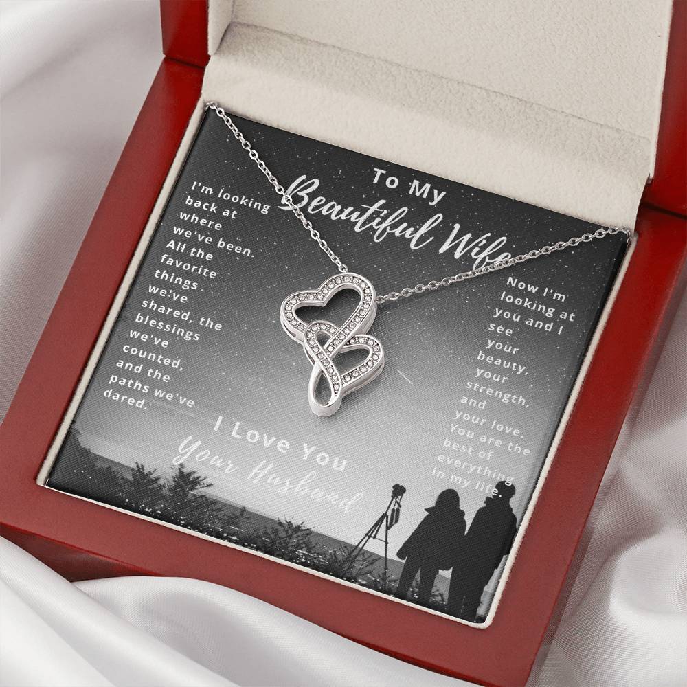To My Beautiful Wife-Double Heart Necklace Love You Your Husband Double Hearts Necklace