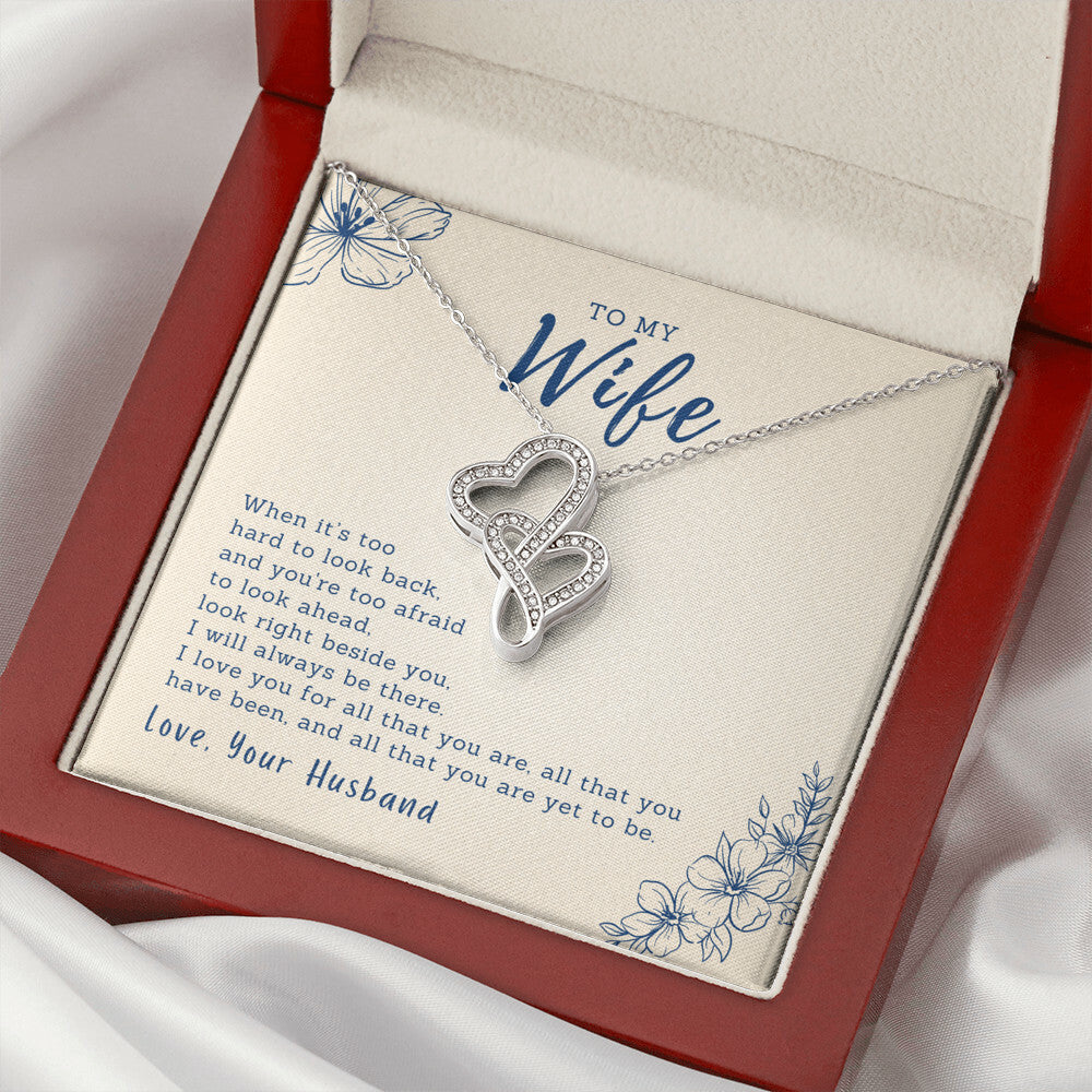 To My Wife - Beside You - Double Hearts Necklace
