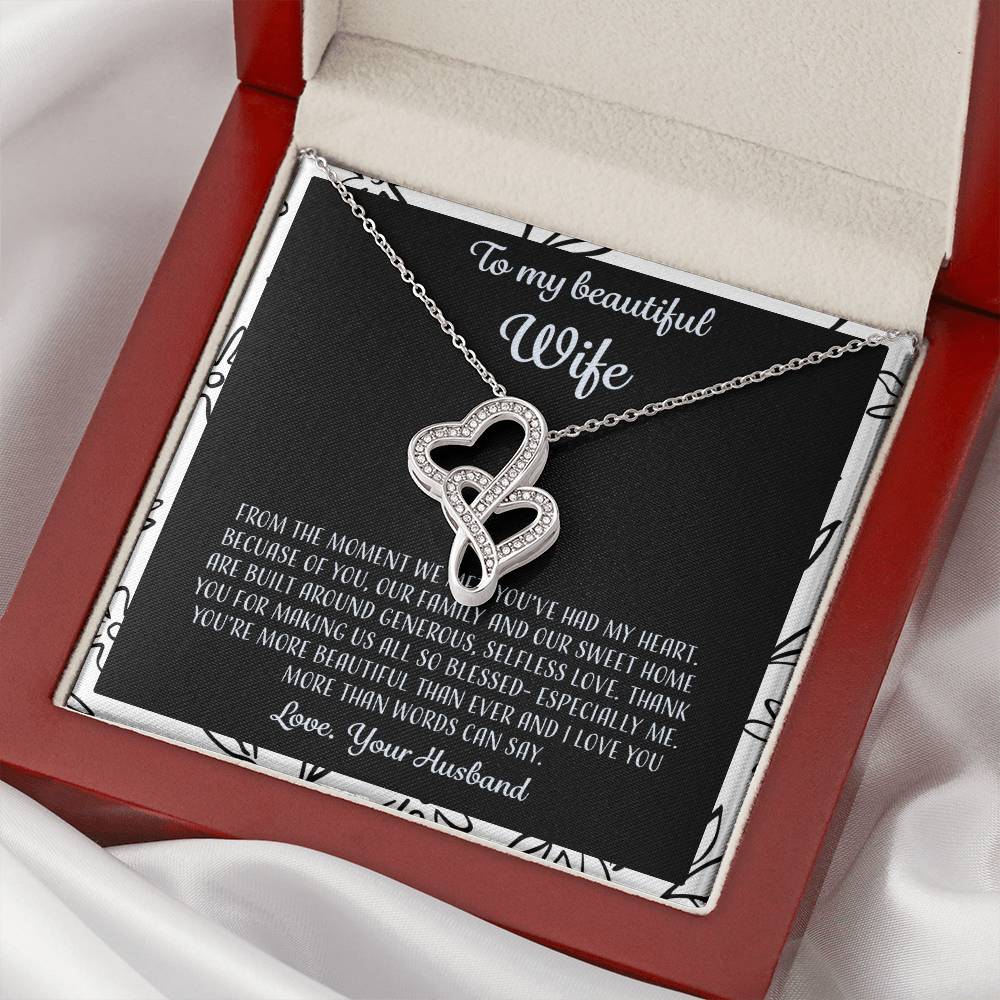 To My Beautiful Wife From The Moment We Met - Floral Double Hearts Necklace