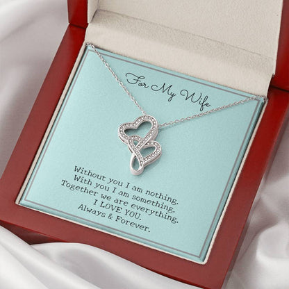 Gift For My Wife - Double Hearts Pendant Necklace - Without You I Am Nothing - Artisan Crafted In 14K White Gold Finis Double Hearts Necklace