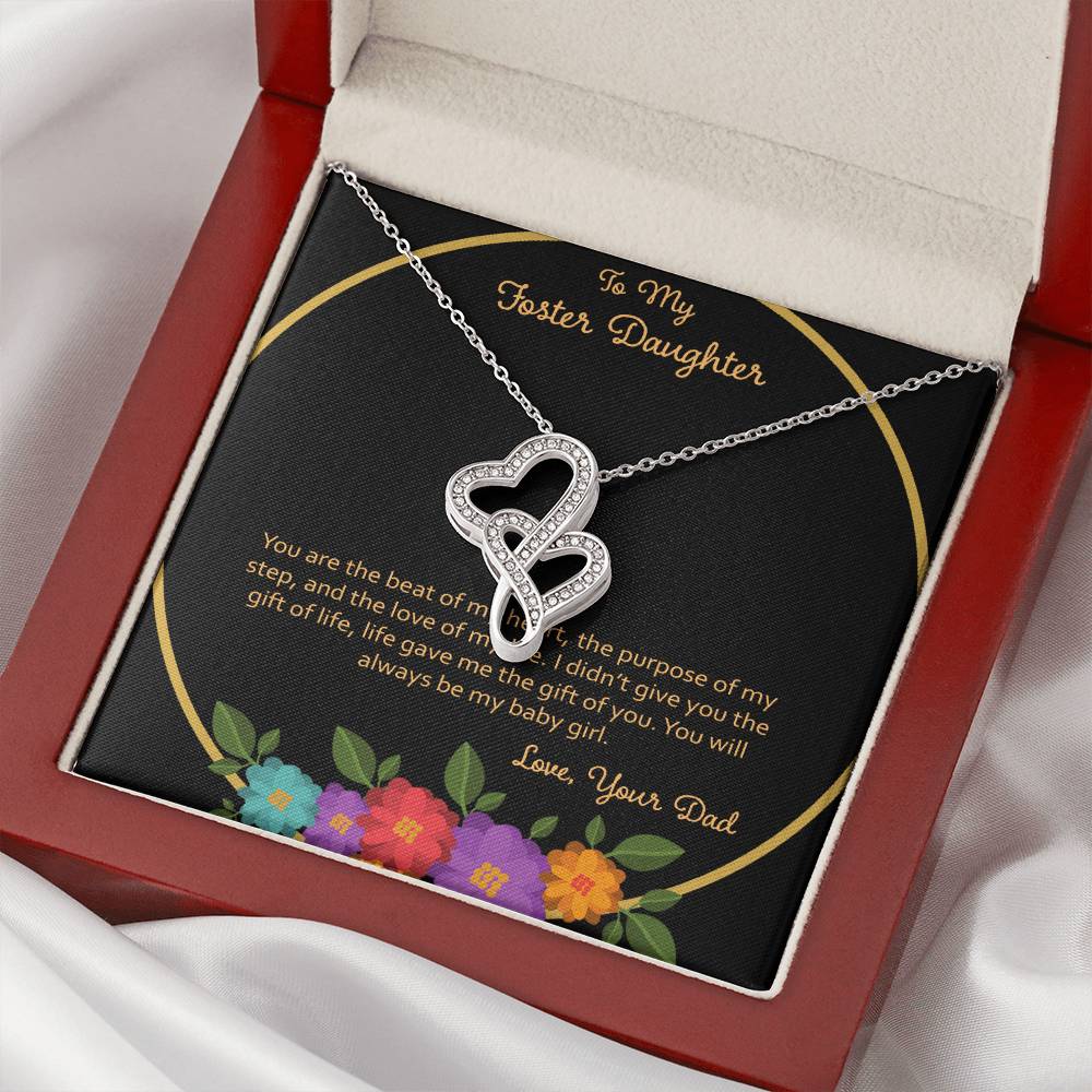 To My Foster Daughter You Are The Beat Of My Heart - Love Dad Double Hearts Necklace