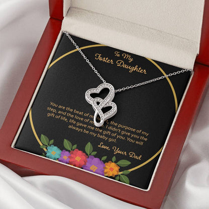 To My Foster Daughter You Are The Beat Of My Heart - Love Dad Double Hearts Necklace